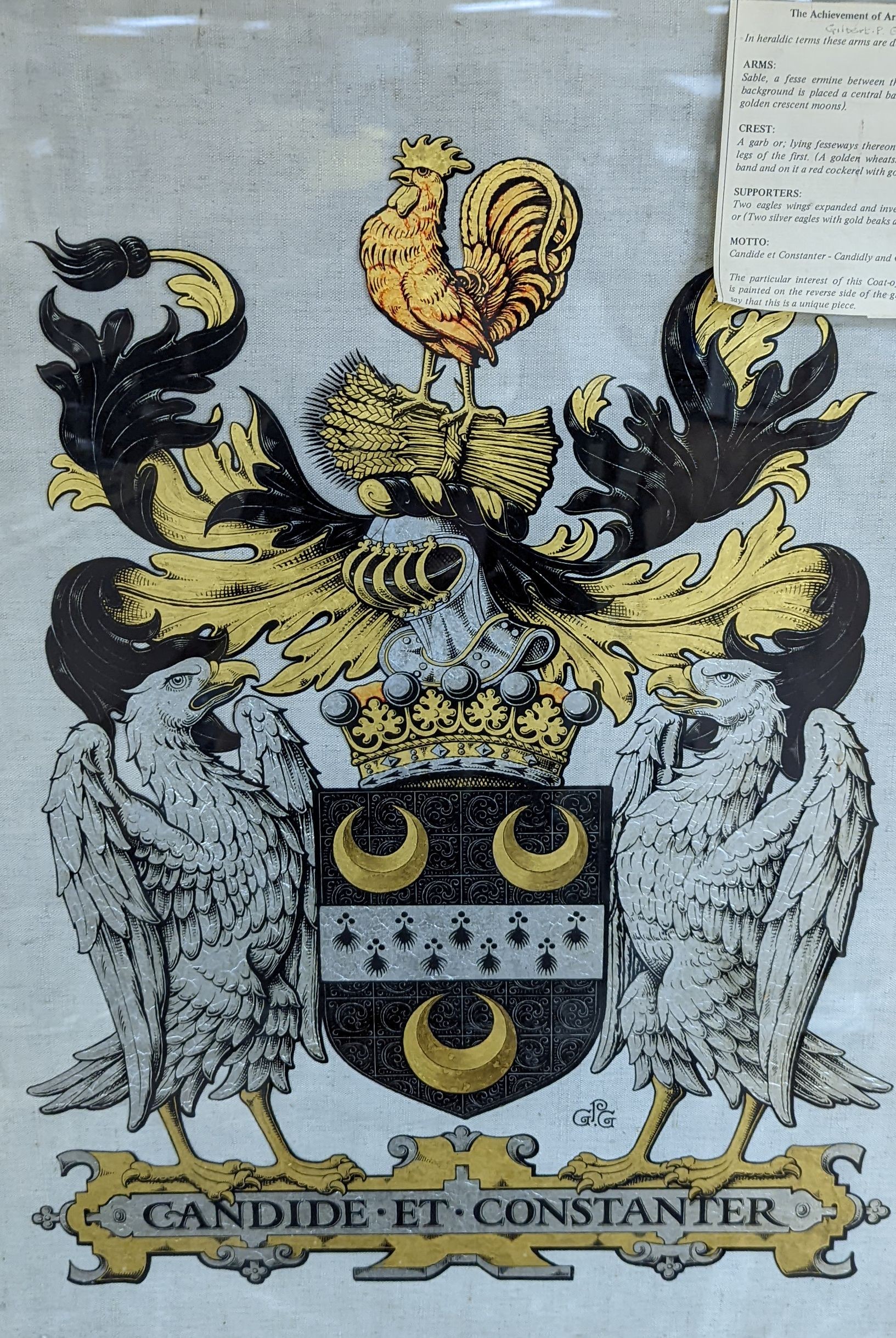 English School c.1900, eglomise glass panel depicting the arms of The Earl of Coventry, executed by Philip Gamon, monogrammed, 75 x 53cm